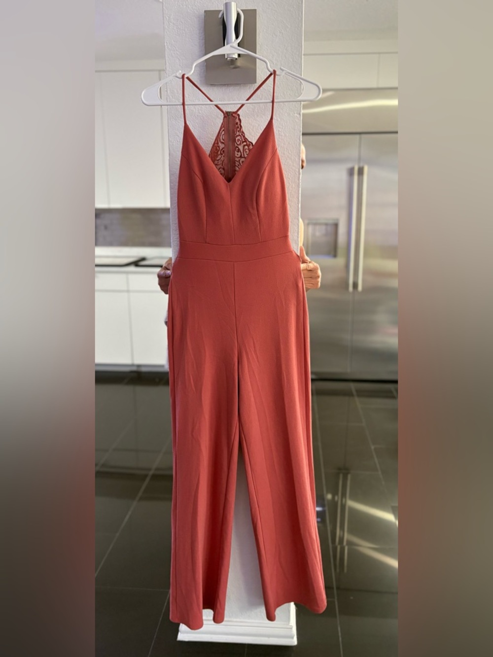 Sleeveless V-Neck Wide-Leg Jumpsuit in Terracotta